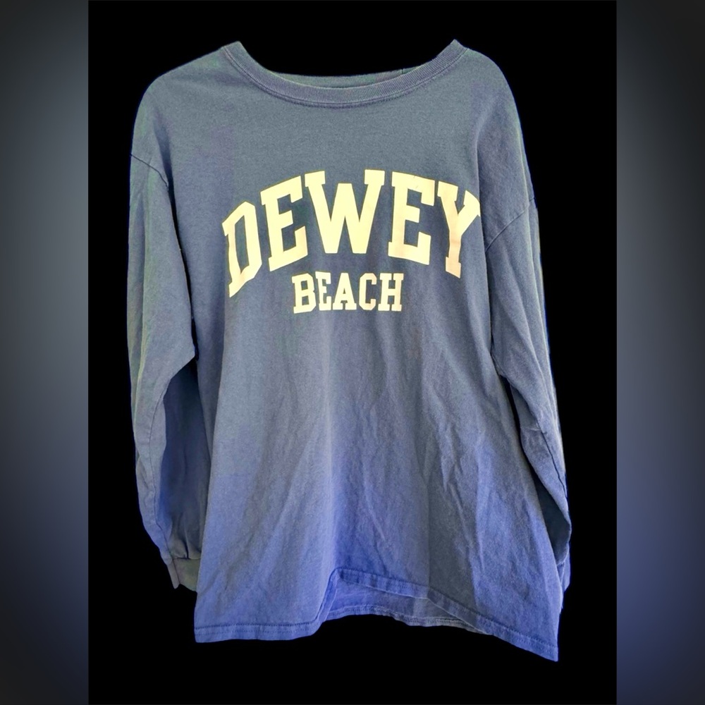 Men’s Dewey Beach long sleeve shirt- Dusty Blue- vintage style- size L